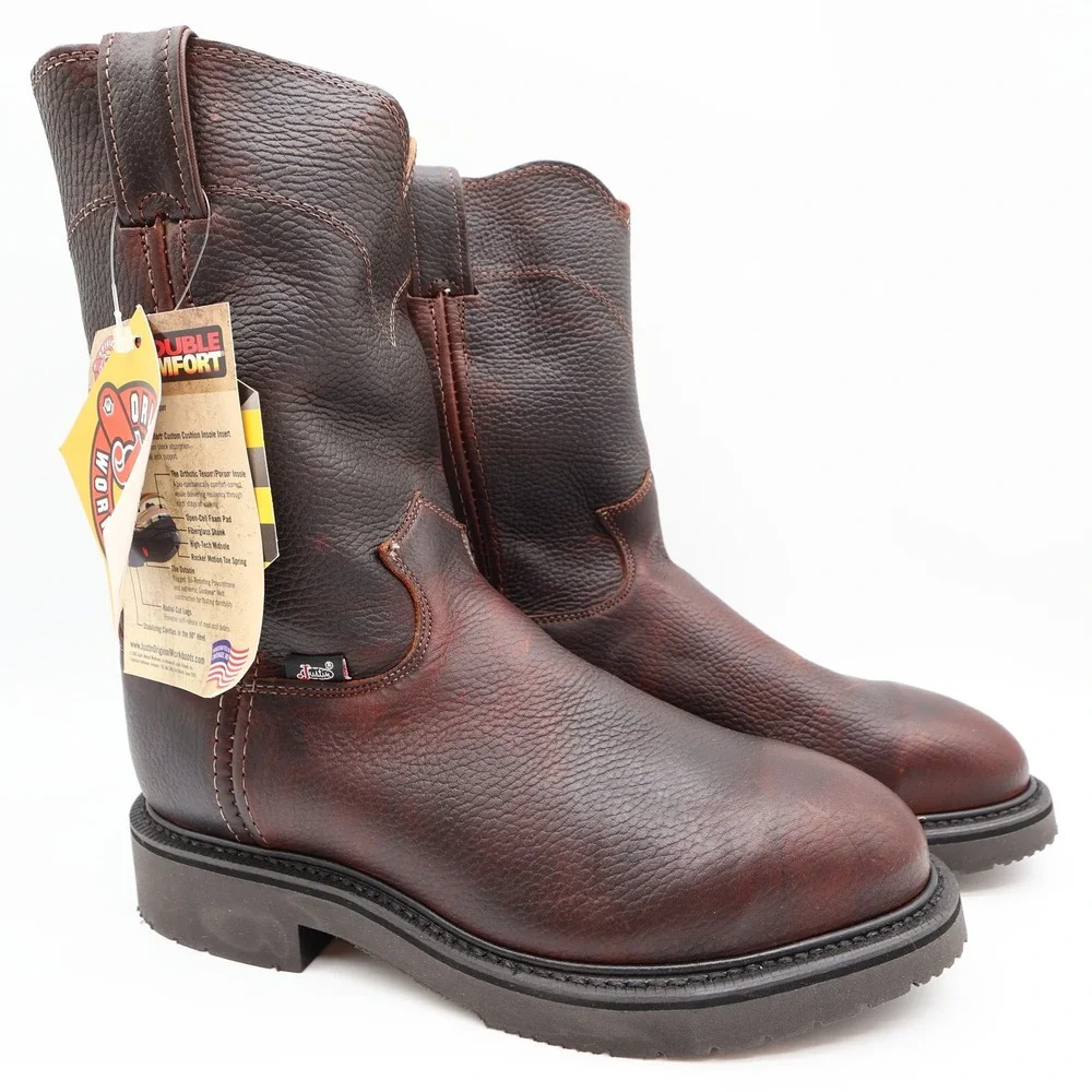 Justin 4765 Work Boots Mens 7.5 EEE Briar Pitstop Leather Pull On NWT USA Made